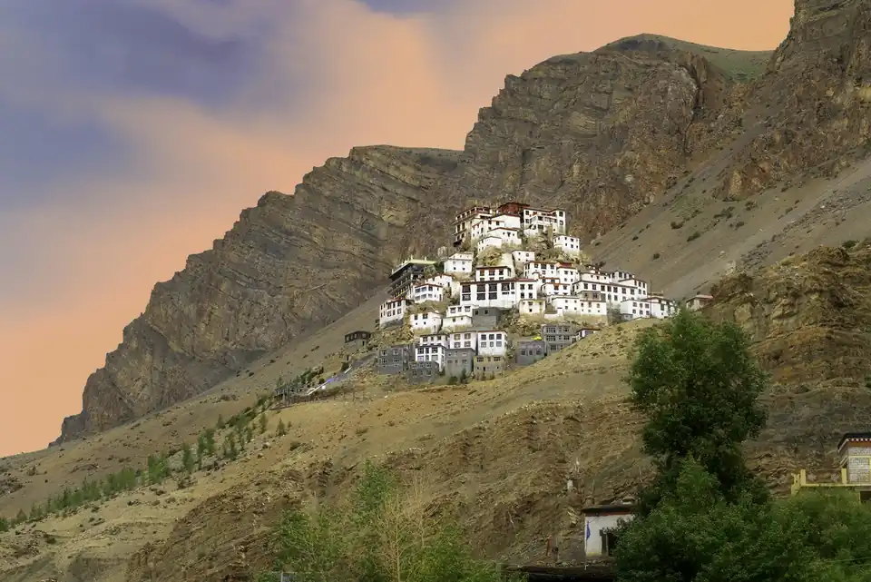Monastery overlooking the mountain slopes of Spiti Valley